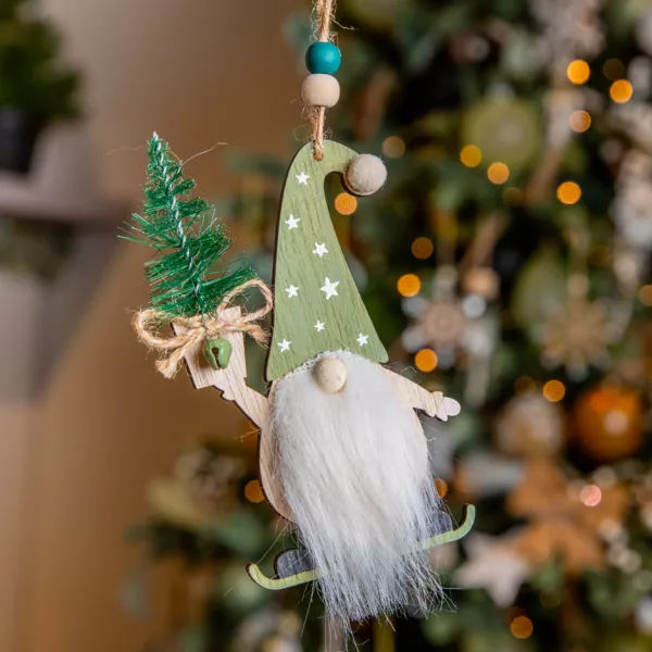 Lutin de No�l � suspendre (H11 cm) Mon sapin Vert