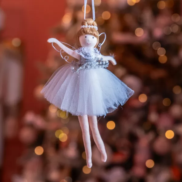 Ange de Noël à suspendre (H20 cm) Danseuse ballerine Argent