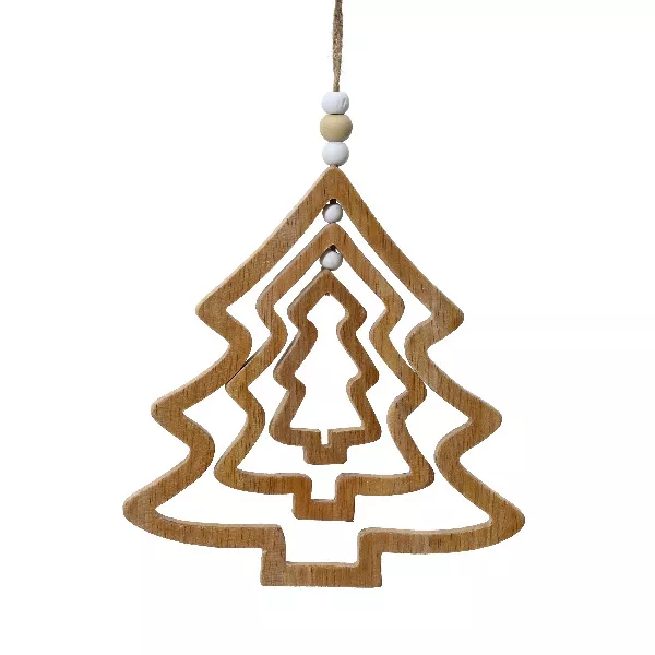 Albero di Natale da appendere (H13 cm) Legno e perle Naturale
