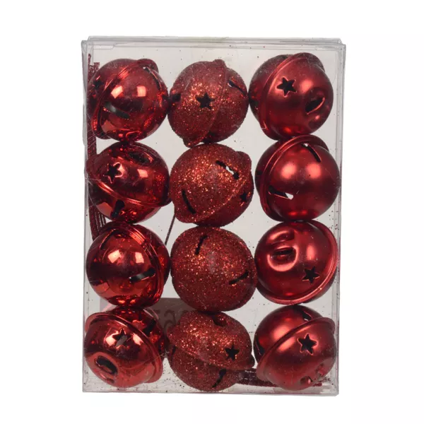 Set van 12 hangende klokjes (D3 cm) Christmas Stars Rood