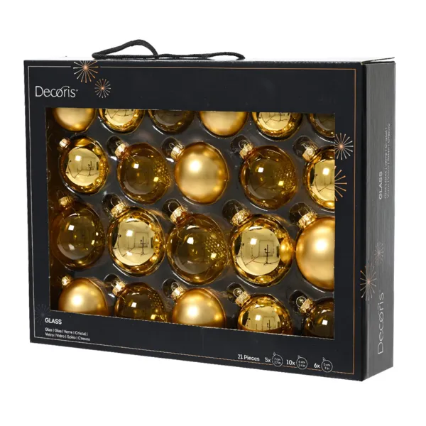Set van 21 assorti Kristal Goud glazen kerstballen