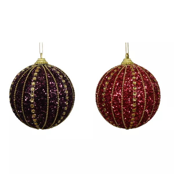 Lot de 12 boules de No�l (D80 mm) Queen Mauve et Bordeaux