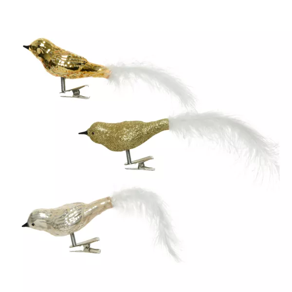Lot de 3 oiseaux en verre (H8 cm) Christmas Bird Perle
