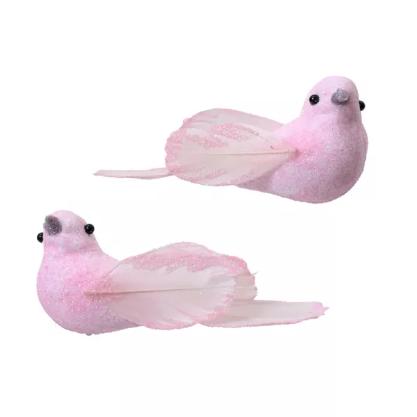 Set di 2 Uccelli su pinza (L11 cm) Niseko Rosa cipria