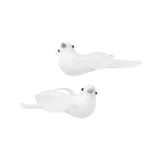 Set di 2 Uccelli su pinza (L11 cm) Niseko Bianco Invernale