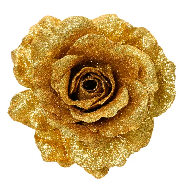 Dekorativ blomst p� klemme (D12 cm) Funklende Guld