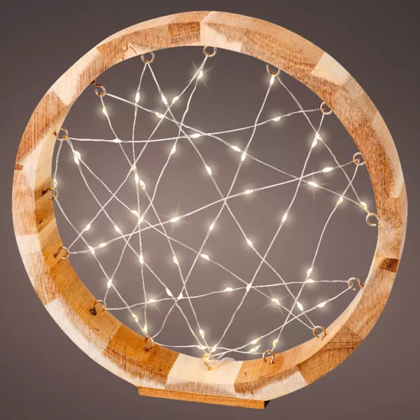 Beleuchteter Kreis Batteriebetrieben 60 LED (D24 cm) Astre aus Holz Warmwei�