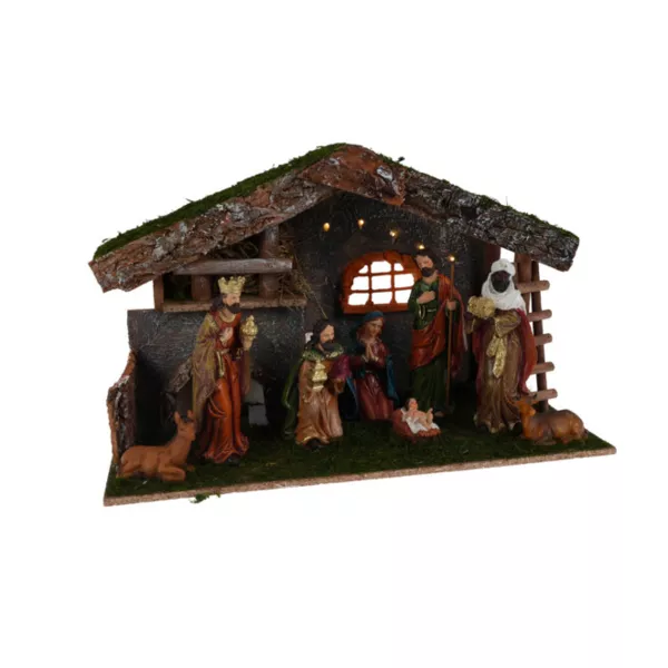 Cr�che de No�l compl�te et lumineuse (H30 cm) Saint-Laurent