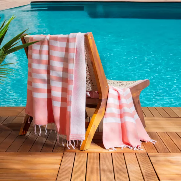 Strandtuch aus recycelter Baumwolle und Frottee (100 x 200 cm) Coralia Korallenrot