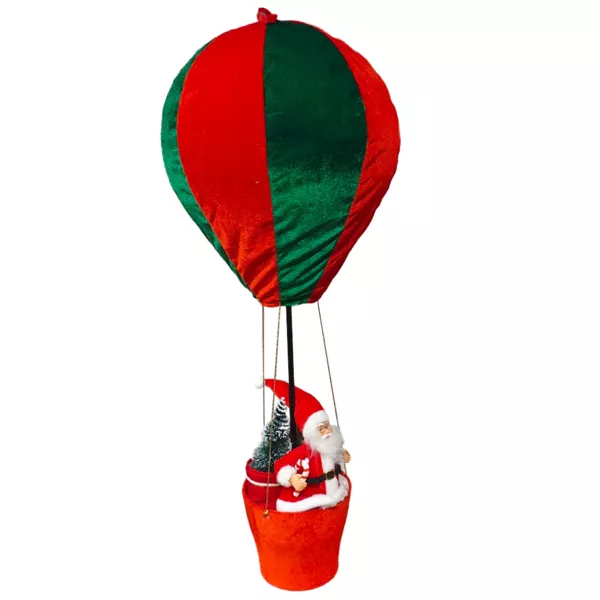 Kerstman in heteluchtballon (H97 cm) Op avontuur Groen en rood