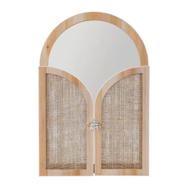Specchio da parete in legno (H34 cm) Porta a battente Naturale