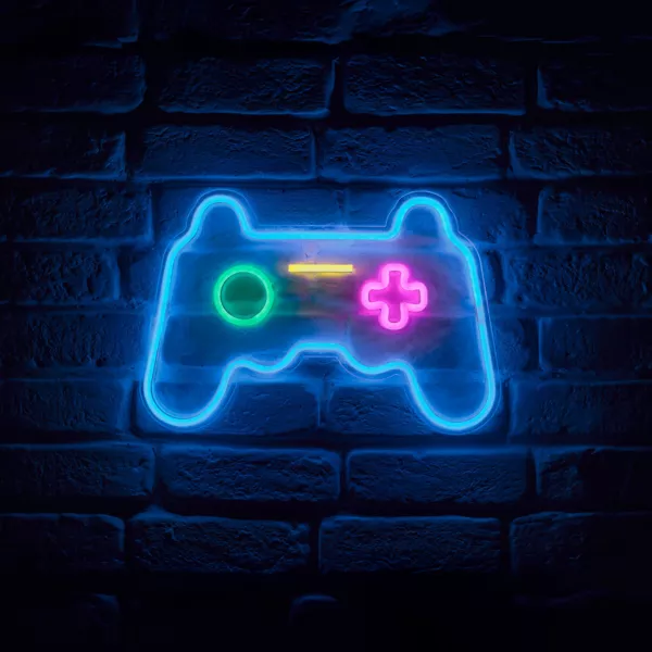 Cartel luminoso de ne�n (H28 cm) Control de juegos Azul