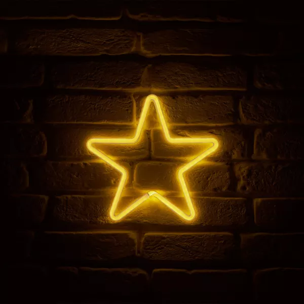 Verlicht neonsignaal op batterijen (H26,8 cm) Gele Ster