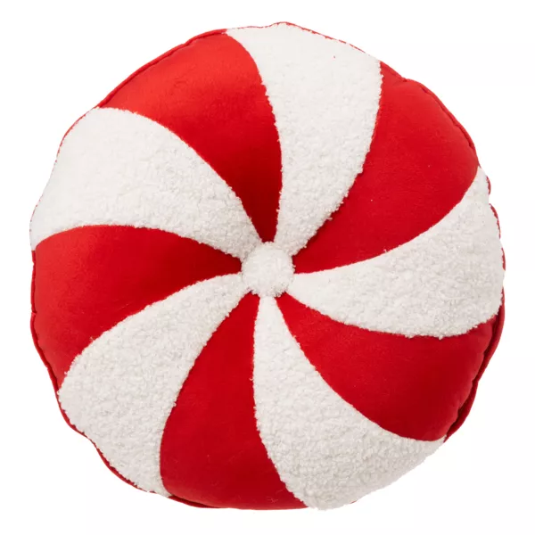 Coussin de No�l rond (D40 cm) Bonbon Rouge et blanc