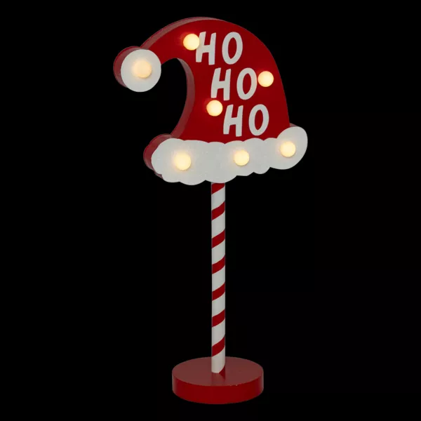 Verlicht bordje op batterijen (H41 cm) Ho Ho Ho Rood