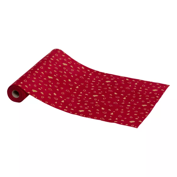 Fluwelen tafelloper (300 x 28 cm) Kerstbomen Rood