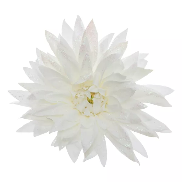 Fleur d�corative sur pince (D15 cm) Dahlia Blanc paillet�