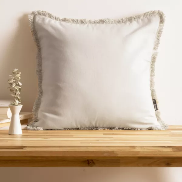 Cuscino quadrato in cotone (45 x 45 cm) Pixel con frange Beige
