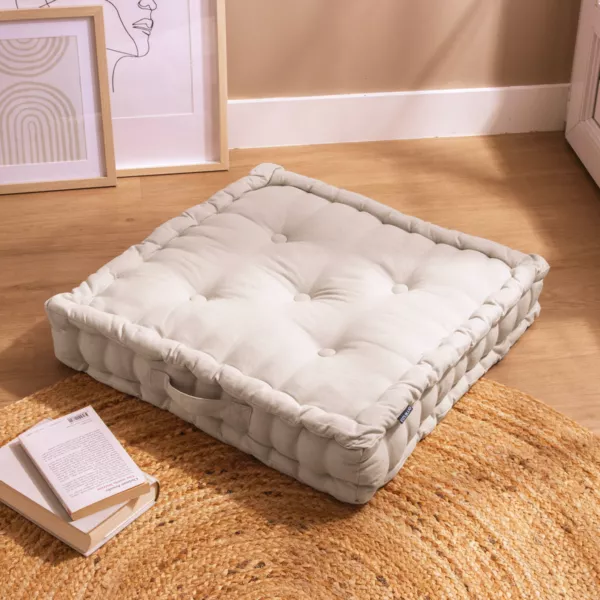 Cojín de suelo en algodón (60 x 60 cm) Pixel Beige