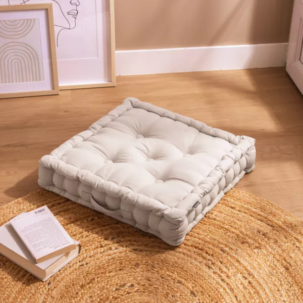 Coussin de sol coton (50 x 50 cm) Pixel Beige