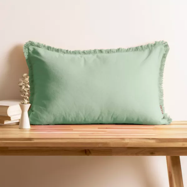 Coussin rectangulaire coton (40 x 60 cm) Pixel franges Vert menthe
