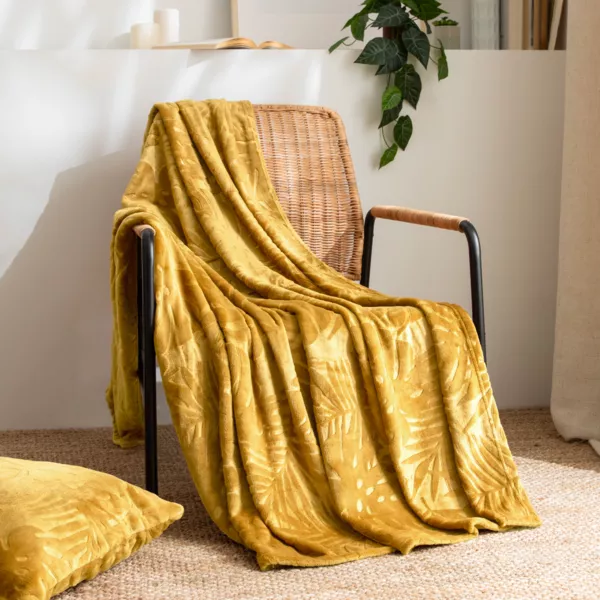 Manta suave en franela (125 x 150 cm) Flora Amarillo mostaza
