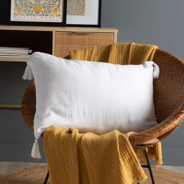 Coussin rectangulaire gaze de coton (40 x 60 cm) Ga�a Blanc chantilly