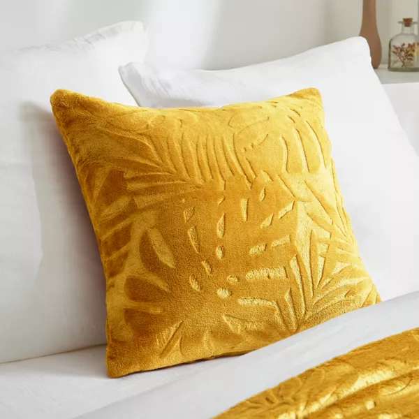 Cuscino quadrato in flanella (45 x 45 cm) Flore Giallo senape