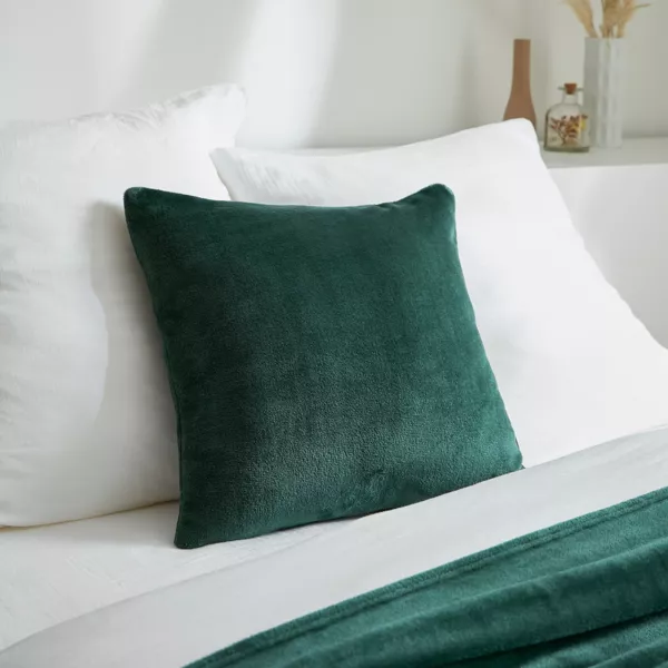 Housse de coussin carr�e flanelle (45 x 45 cm) Didou Verte