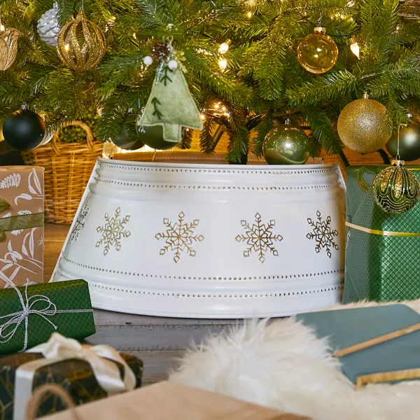 Coprivaso di albero in metallo (D70 cm) Bianco e Fiocchi d'oro