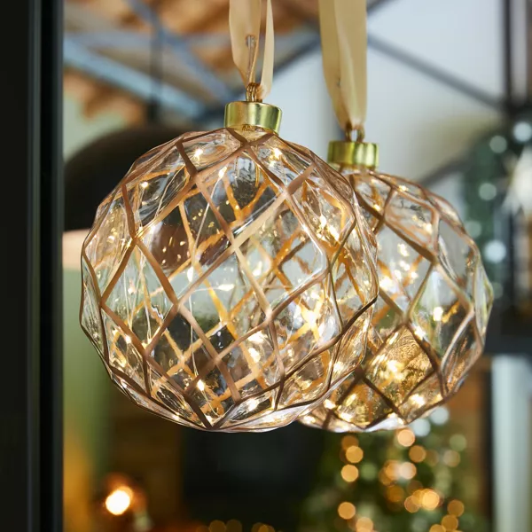 Suspension lumineuse � piles 30 LED (D14 cm) Vintage Or et blanc chaud