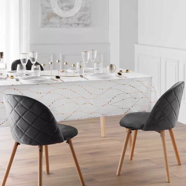 Mantel de Navidad rectangular anti manchas (140 x 240 cm) Firmamento Blanco y dorado