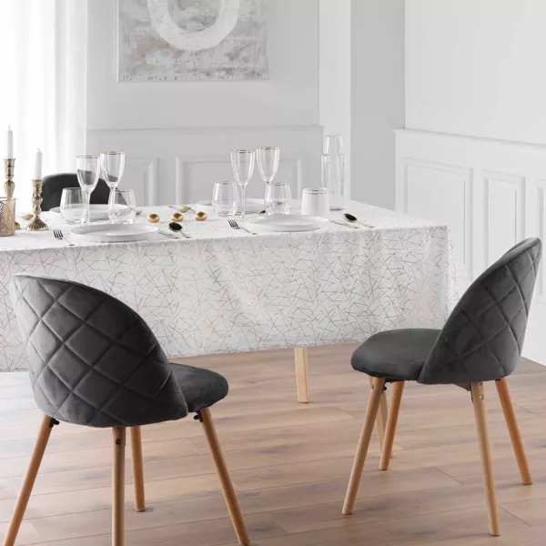Nappe de No�l rectangulaire anti tache (140 x 240 cm) Mikado Blanc et dor�
