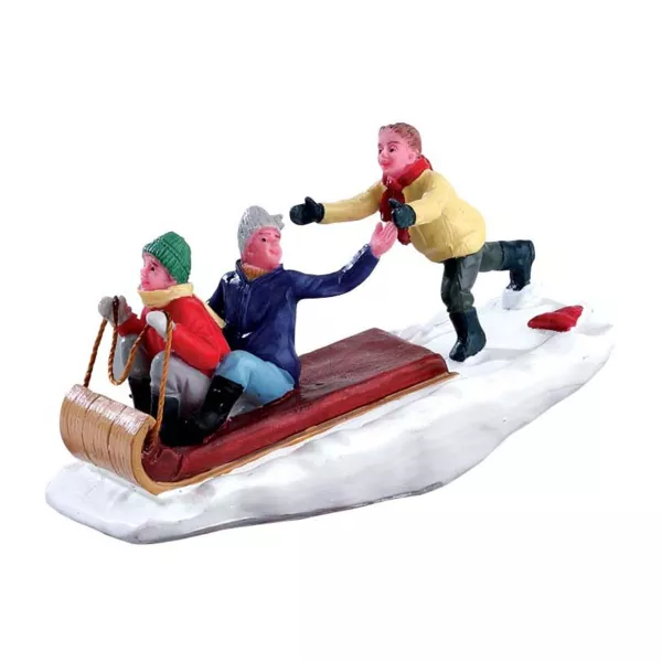 Personnages Lemax Descente en luge � toute vitesse