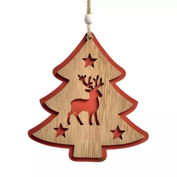 Sapin de No�l en bois � suspendre (H12 cm) Renne des for�ts
