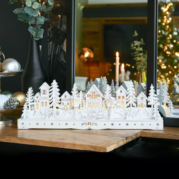 Beleuchtete Weihnachtsszene batteriebetrieben aus Holz (45 x H15 cm) Village enchant�