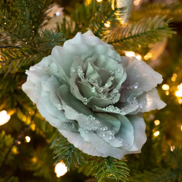 Fiore decorativo con pinza paillet�e Verde salvia