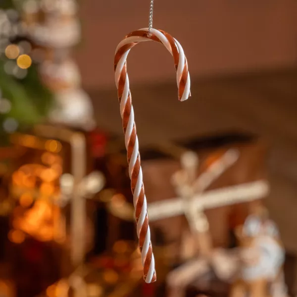 Lote de 4 caramelos de bast�n para colgar (H12 cm) Gourmand Marr�n caf�