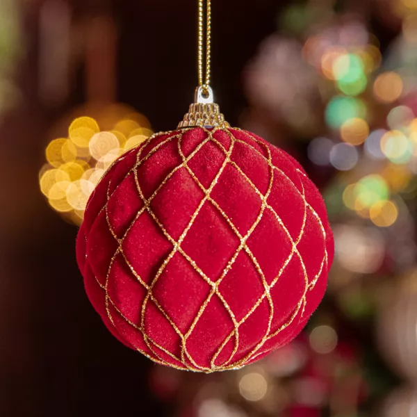 Lot de 12 boules de No�l (D80 mm) Buckingham Rouge et or