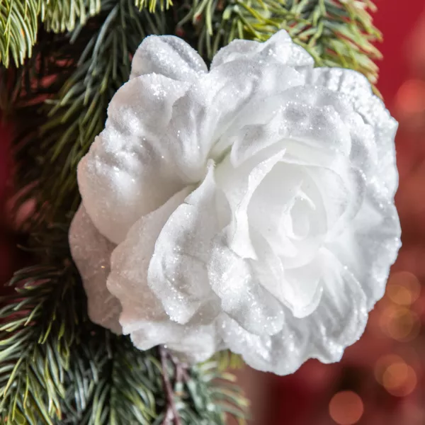 Dekorativ blomst p� klemme (D12 cm) Funklende Hvid