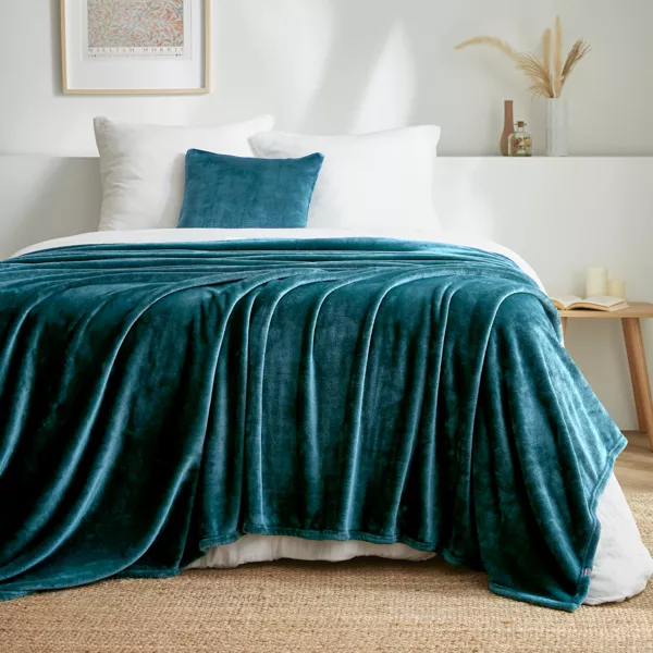 Plaid doux flanelle (180 x 230 cm) Didou Bleu canard