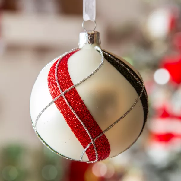 Set van 6 glazen kerstballen (D80 mm) Twists White winter vierkantjes