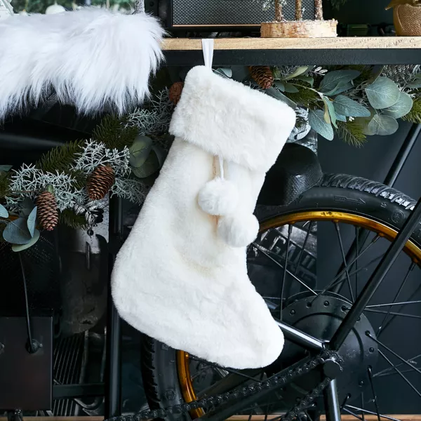 Julesok til jul (H45 cm) Pels og pomponer