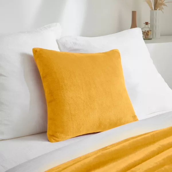 Housse de coussin carr�e flanelle (45 x 45 cm) Didou Jaune moutarde