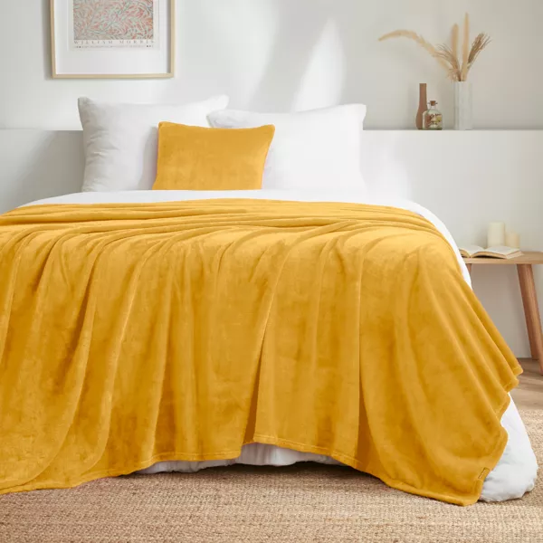 Blødt flannelplaid (220 x 240 cm) Didou Sennepsgul