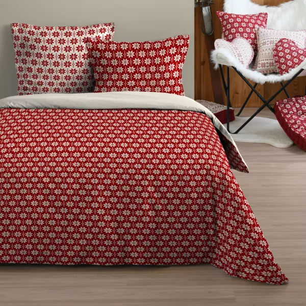 Housse de couette et deux taies coton (240 x 220 cm) Valgenis Rouge