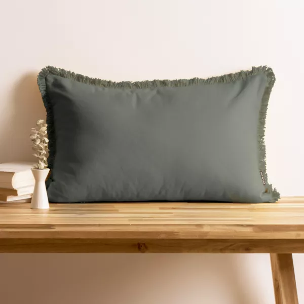Coj�n rectangular en algod�n (40 x 60 cm) Pixel con flecos Verde kaki