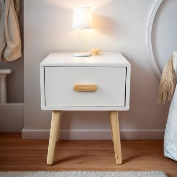 Mesilla de noche infantil con 1 caj�n de madera (H44 cm) Livio Blanco 