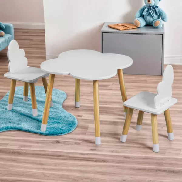 Tafel en 2 kinderstoelen hout wolk (H44 cm) Lilou Wit