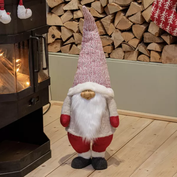 Folletto di Natale fatto a mano (H85 cm) Ridente e con barba bianca